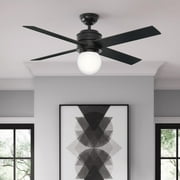Hunter - Hepburn Indoor Ceiling Fan With Light, Wall Control, 52-inch, Matte Black, Modern-style, 3-speed WhisperWind Motor, 59321, for living rooms, bedrooms, home offices, kitchens